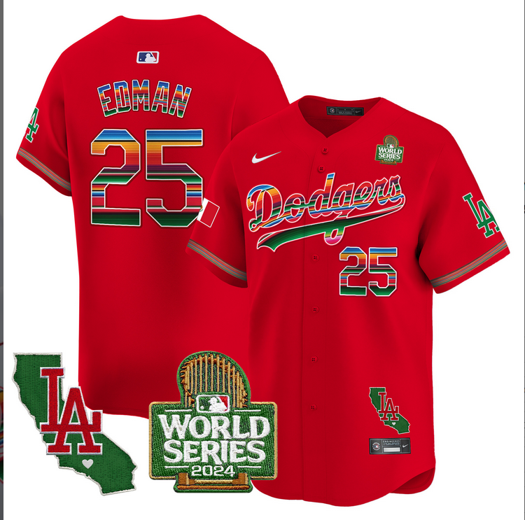 Men MLB Mexico Los Angeles Dodgers #25 Edman red 2024 World Series Champions Patch Jersey 2024110->los angeles dodgers->MLB Jersey